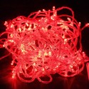 Гирлянда LED красная, 100 ламп, прозрачный провод