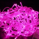 Гирлянда LED розовая, 100 ламп, прозрачный провод