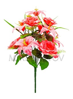 Искусственные цветы Букет Роза гофре и Лилия, 13 голов, 650 мм