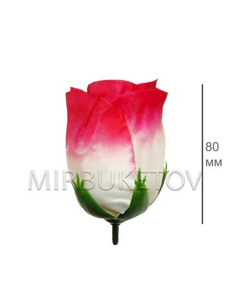 Роза бутон белый с малиновым широкий, атлас, 80 мм, F14-2