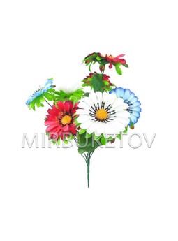 Искусственные цветы Букет Ромашки разноцветной, 7 голов, 340 мм