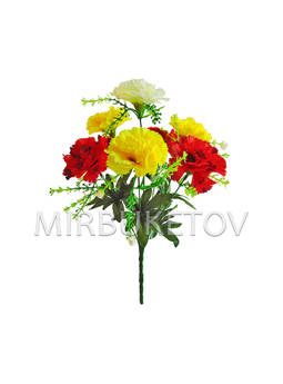 Штучні квіти Букет Червоно-лимонна Гвоздика, 7 голів, 360 мм