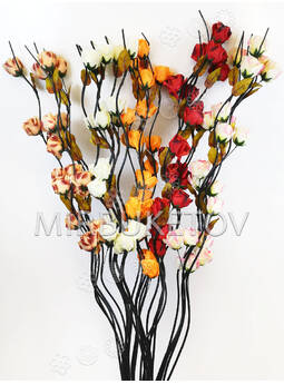 Ветка для декора спиральная черная, 4 Розы с листом, 1.50 м