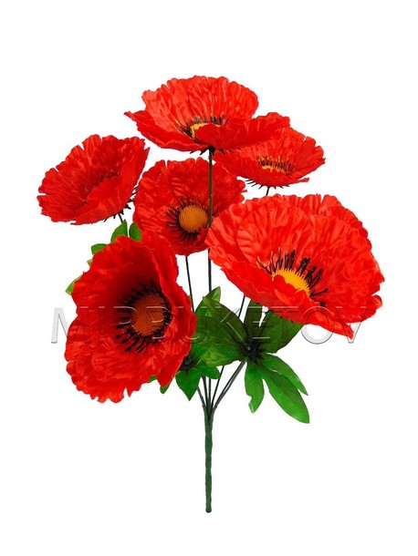 Искусственные цветы Букет Красный мак, 7 голов, 390 мм