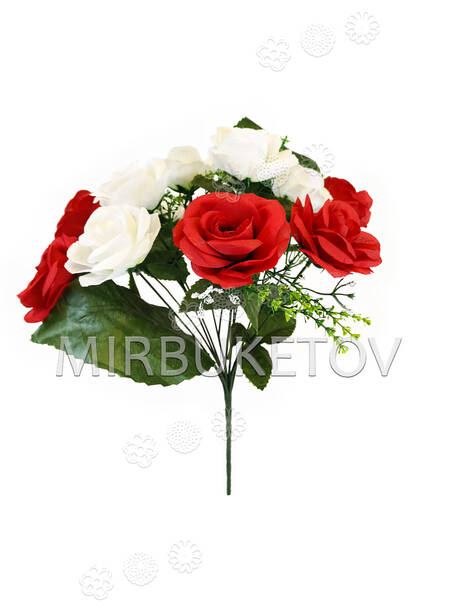 Штучні квіти Букет Троянд двокольоровий, 13 голів, 370 мм