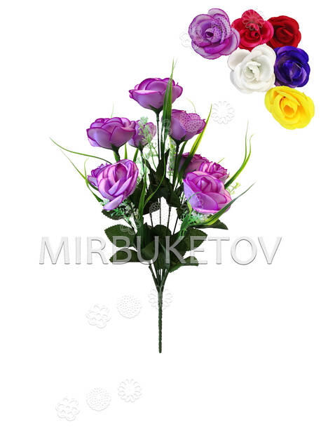 Искусственные цветы Букет Розы открытой, 9 голов, шелк, 400 мм