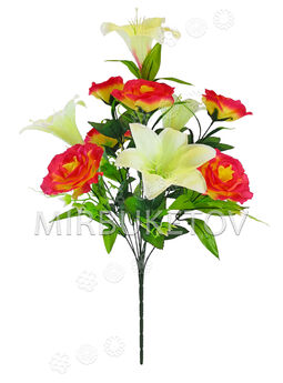 Штучні квіти Букет Троянди та Лілії, 10 голів, 680 мм