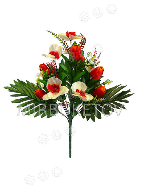 Искусственные цветы Букет Орхидеи и Тюльпана, 16 голов, 420 мм