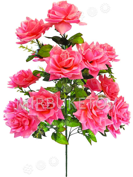 Искусственные цветы Букет открытой Розы, 15 голов, 890 мм