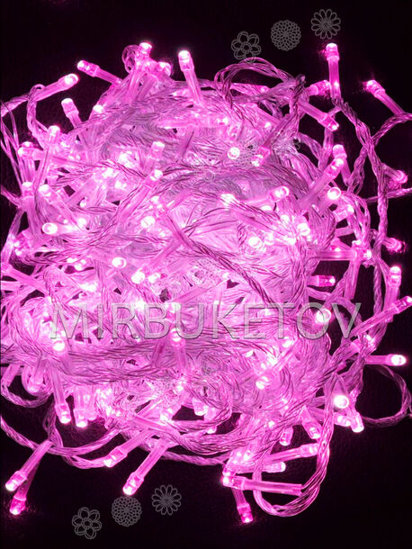 Гирлянда светодиодная LED, розовый, 300 ламп, прозрачный провод