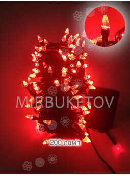 Гірлянда LED червона, 200 ламп свічка, чорний шнур