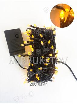 Гірлянда жовта, LED, 200 ламп "свічка", чорний шнур