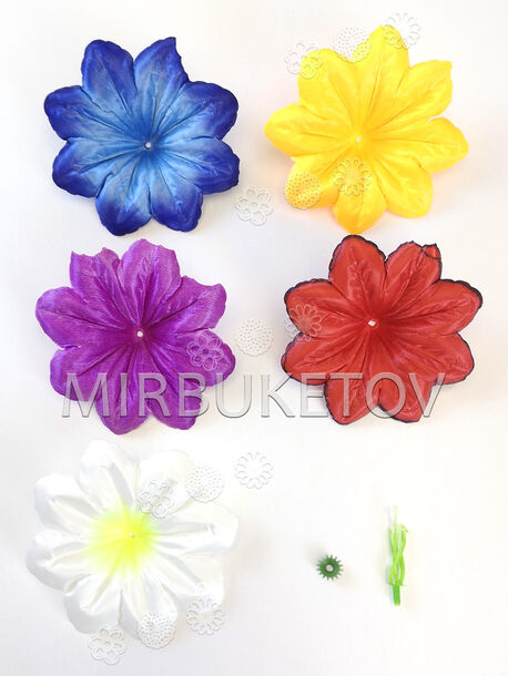 Штучна прес квітка з тичинкою Гібіскус, атласний шовк, мікс, 110 мм