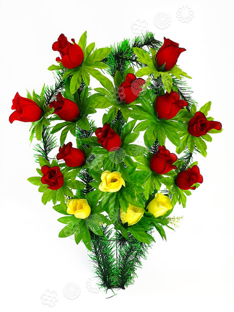 Траурний вінок кошик з 16 троянд (без підставки), мікс, 34x57 см