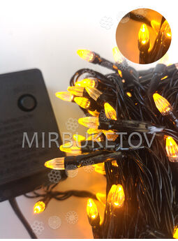 Гірлянда жовта, LED, 300 ламп "свічка", чорний шнур