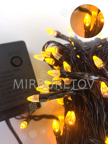 Гірлянда жовта, LED, 300 ламп "свічка", чорний шнур