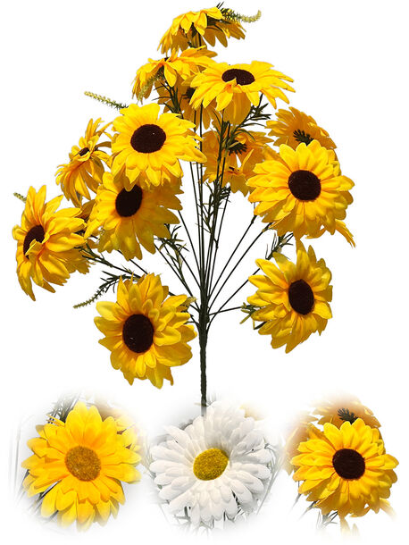 Букет штучних квітів Гербери (Соняшник), 18 головок, білий та жовтий, 500 мм