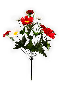 Искусственные цветы Букет красно-белой Ромашки, 11 голов, 570 мм