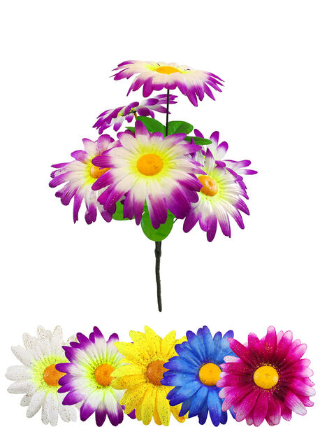 Штучні квіти Букет Ромашки з блискітками, 6 голів, мікс, 330 мм