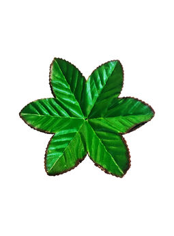 Штучний лист підставка, 6 пелюсток, зелений з коричневим кантом, 160 мм