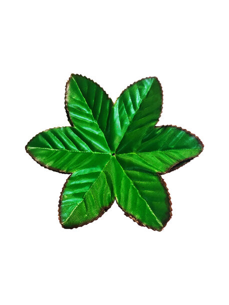 Искусственный лист подставка, 6 лепестков, зеленый с коричневым кантом, 160 мм