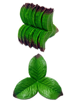 Искусственный лист подставка тройной, зеленый с коричневым краем, 150 мм