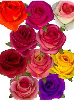 Штучні квіти Троянда відкрита з листям, шовк, мікс, 90 мм